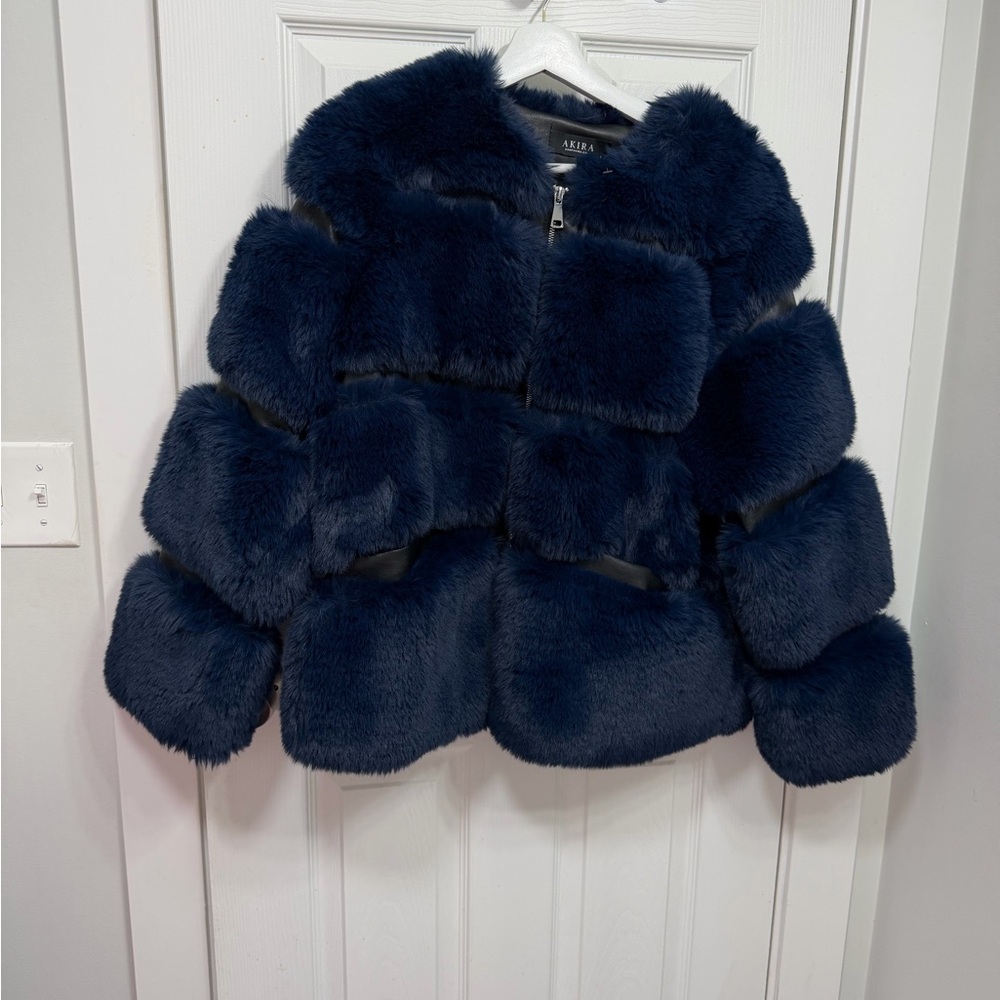 AKIRA Navy Faux Fur Bomber Jacket